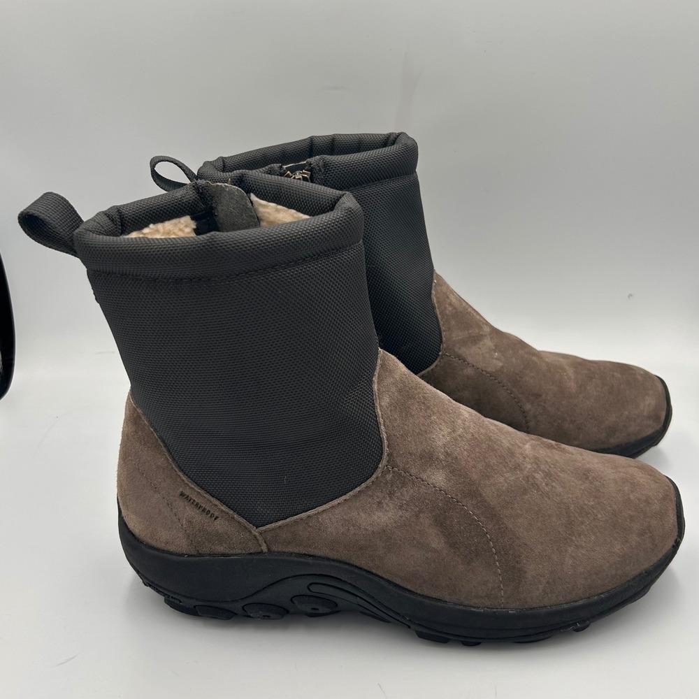 Merrell Jungle Mid Zip Waterproof Mens 10 Boots‎ Grey Suede Vibram 100 Gram